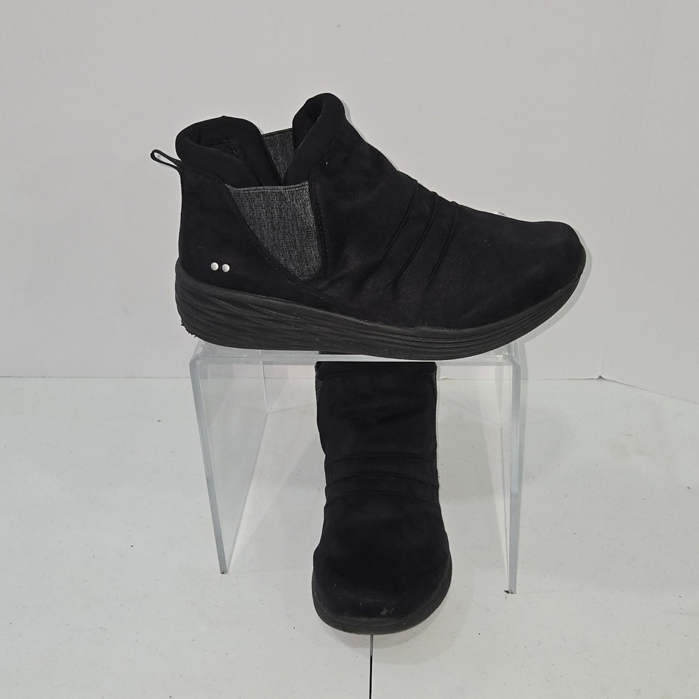Ryka Women Black Slip On Ankle Boots Fabric Ruched Comfort Booties Size 8W AC232